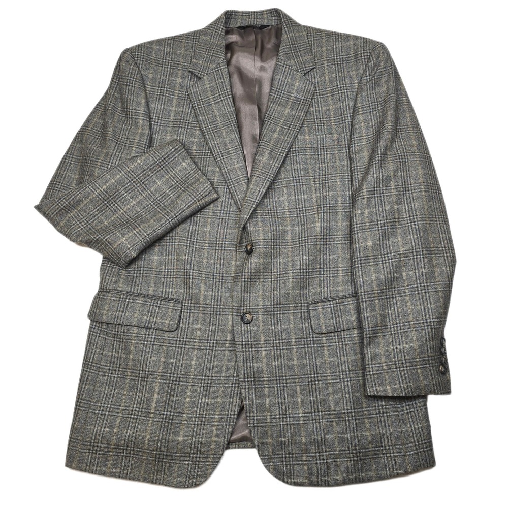 JOS A BANK Plaid Wool Sport Coat Mens 44L 44 Gray Tan Classic Fit  Blazer Jacket